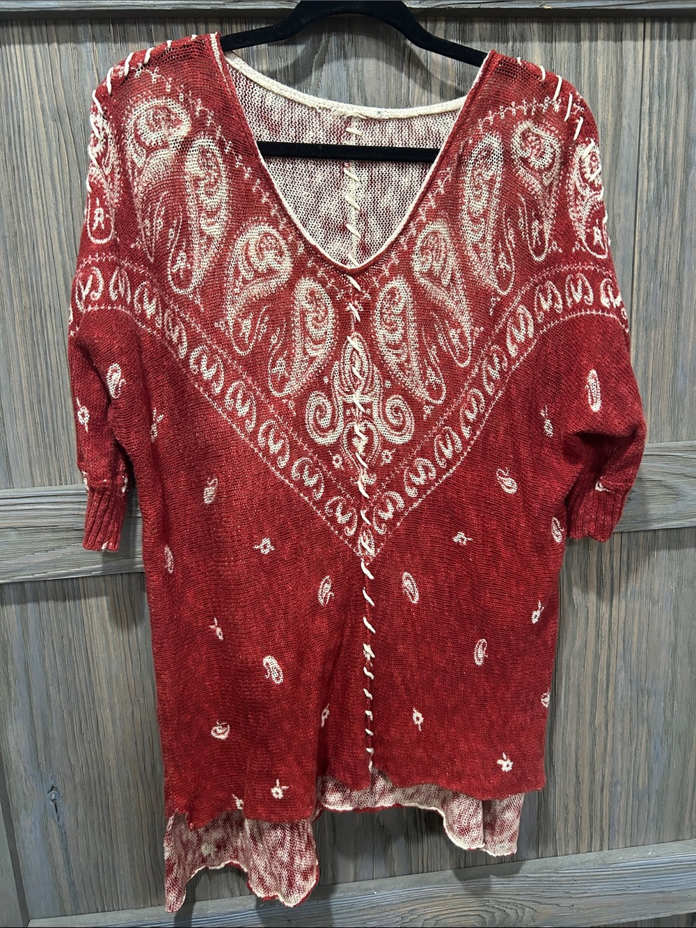 Sundance Paisley Cotton Tunic in Rust Red & White Size Medium